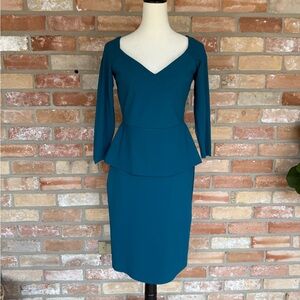 Chiara Boni La Petite Robe Teal Peplum Midi Dress size 10